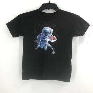 Kid Dangerous Spaceman Pizza Black Short Sleeve Graphic T Shirt Size 5